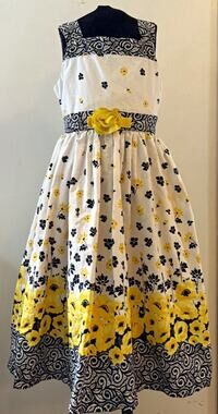 Jane Copeland Girls White/Yellow/Black Floral A-Line Knee-Length Dress 12
